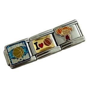 NWT 3x9mm Basketball Related Silver Stainless Steel Italian Charms